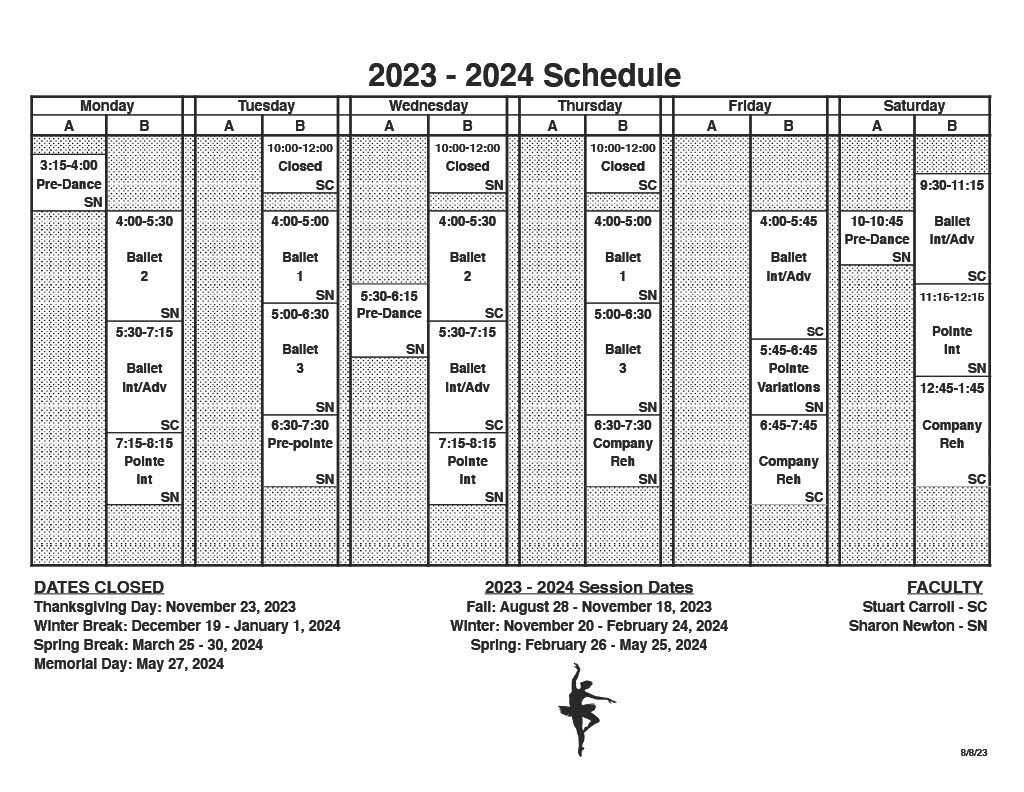 2023/24 Studio Class Schedule
